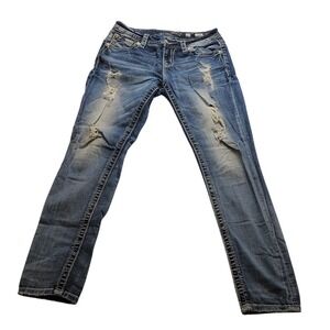 Miss Me Easy Ankle Skinny Jeans Women's 27 Mid Rise Pants Distressed Medium Wash